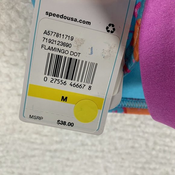 Speedo Bikini Top Women's Medium Blue Flamingo Dot Fixed Back Performance 8066 - Picture 5 of 6